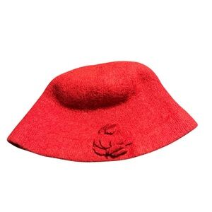 Barbour Lambswool Red Bucket Hat Made in Scotland Floral Appliqué Cottagecore
